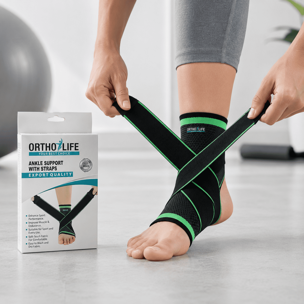 Ortho Life ankle support with straps main view available at Pak Care Surgicals