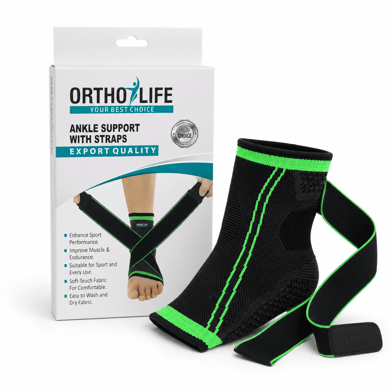Ortho Life ankle support with straps side view available at Pak Care Surgicals