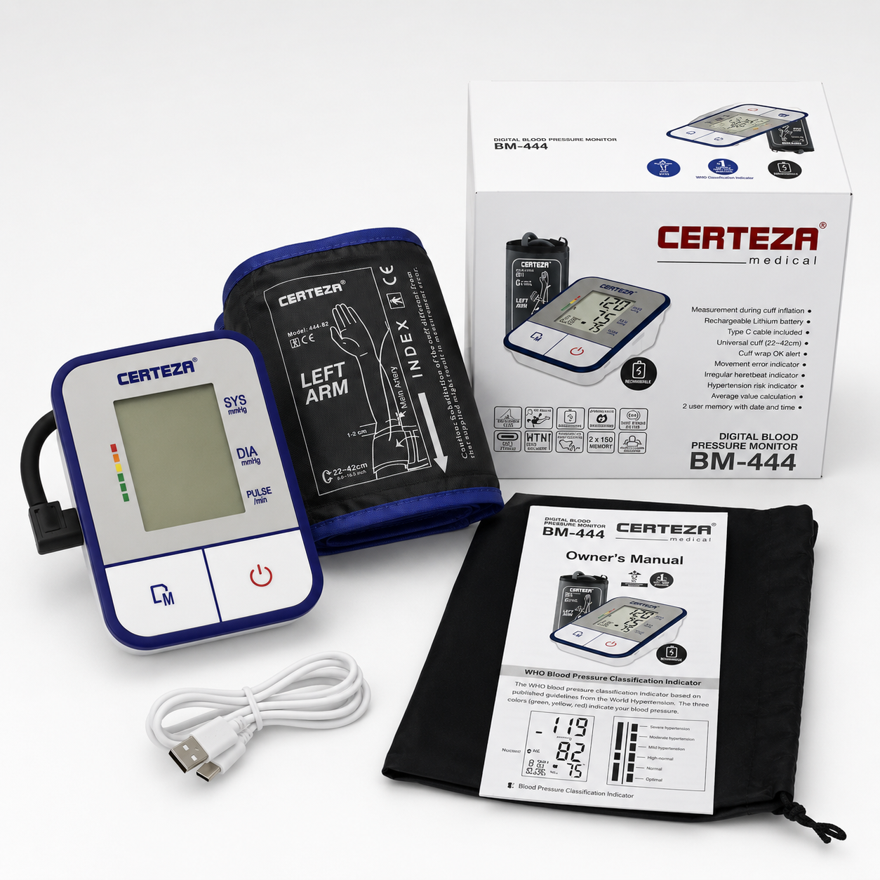 Certeza Digital Blood Pressure Monitor BM-444 box and accessories