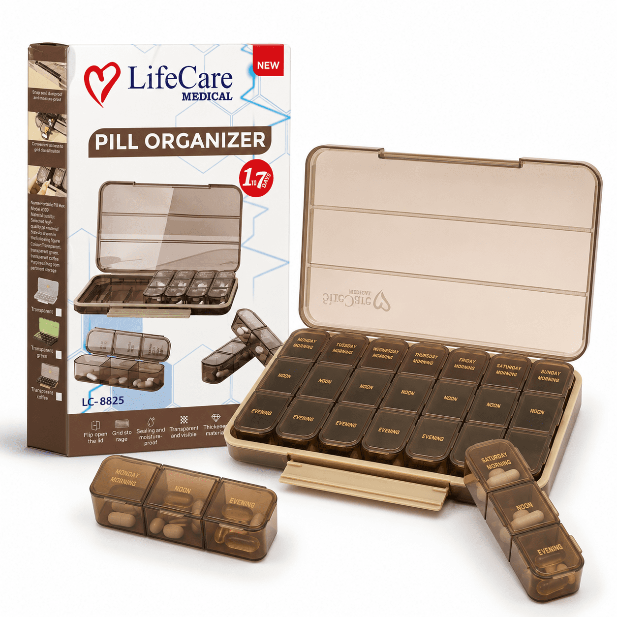 LifeCare pill organizer front view available at Pak Care Surgicals