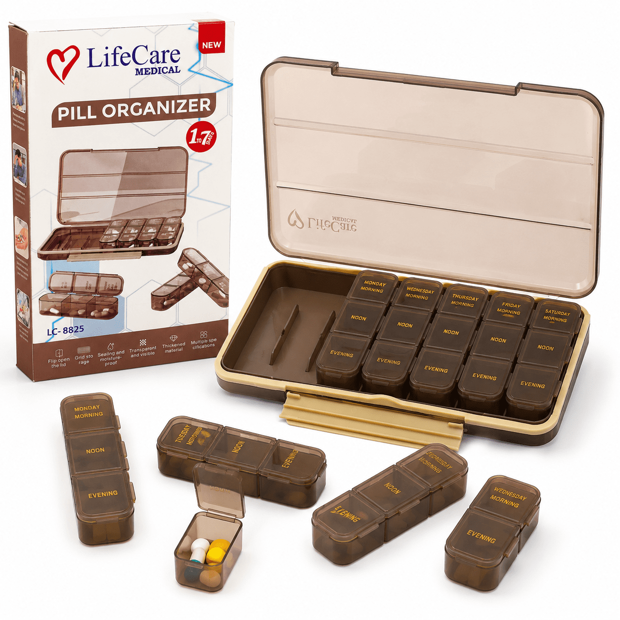 LifeCare pill organizer open view available at Pak Care Surgicals
