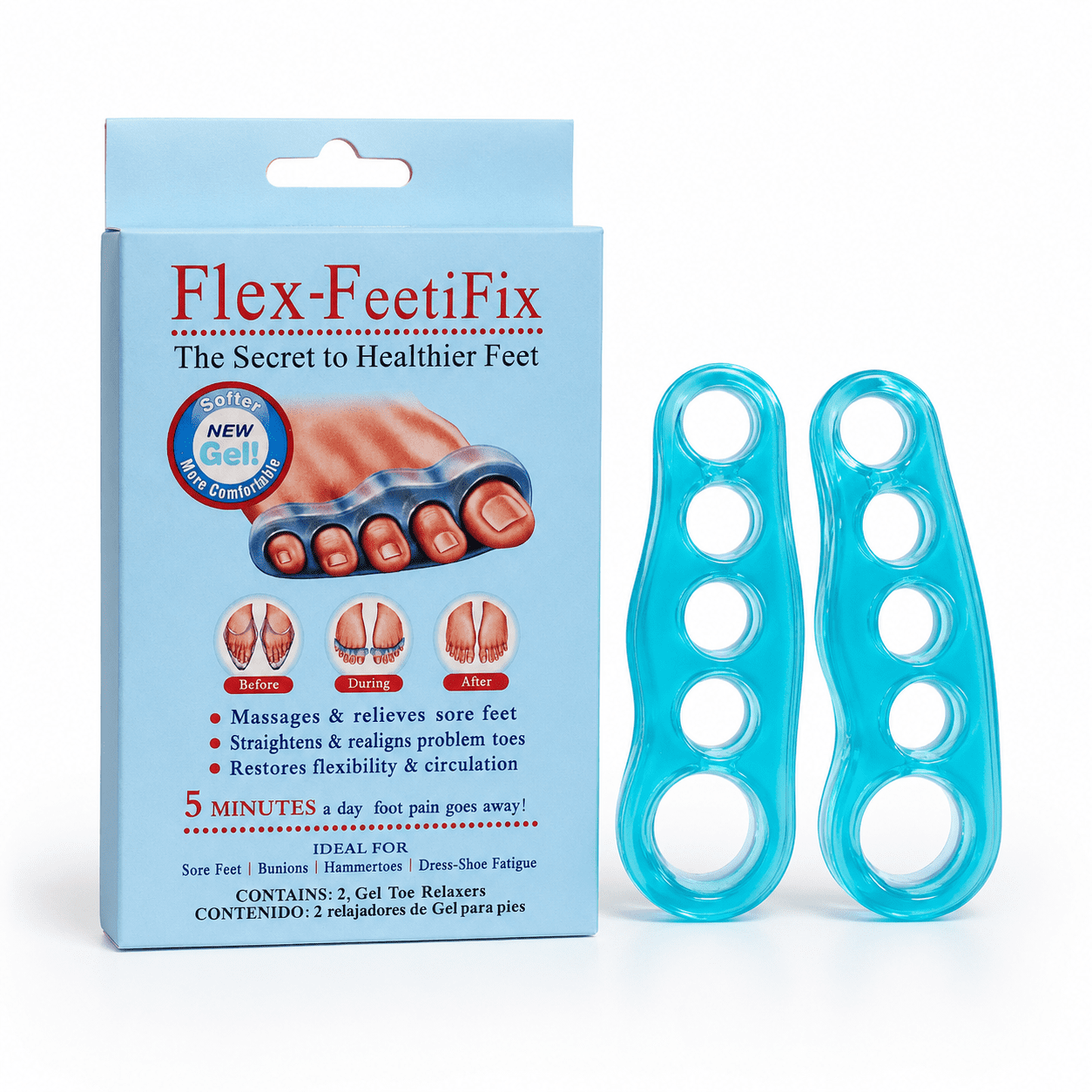 Flex-FeetFix Gel Toe Relaxers with box