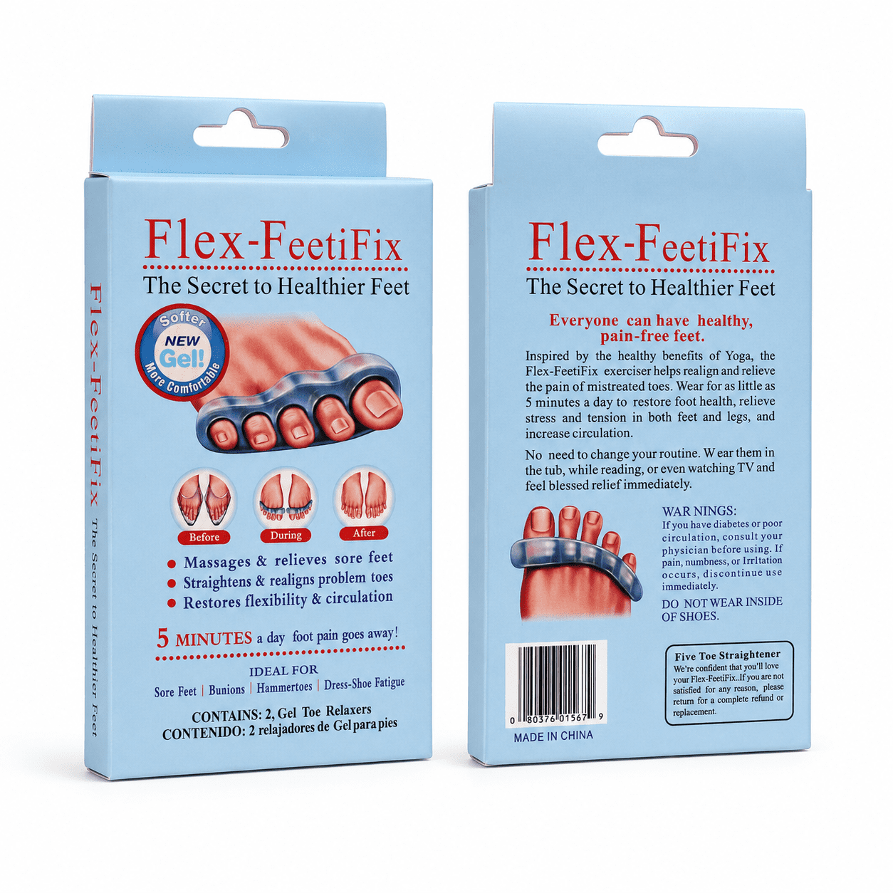 Flex-FeetFix Gel Toe Relaxers front box