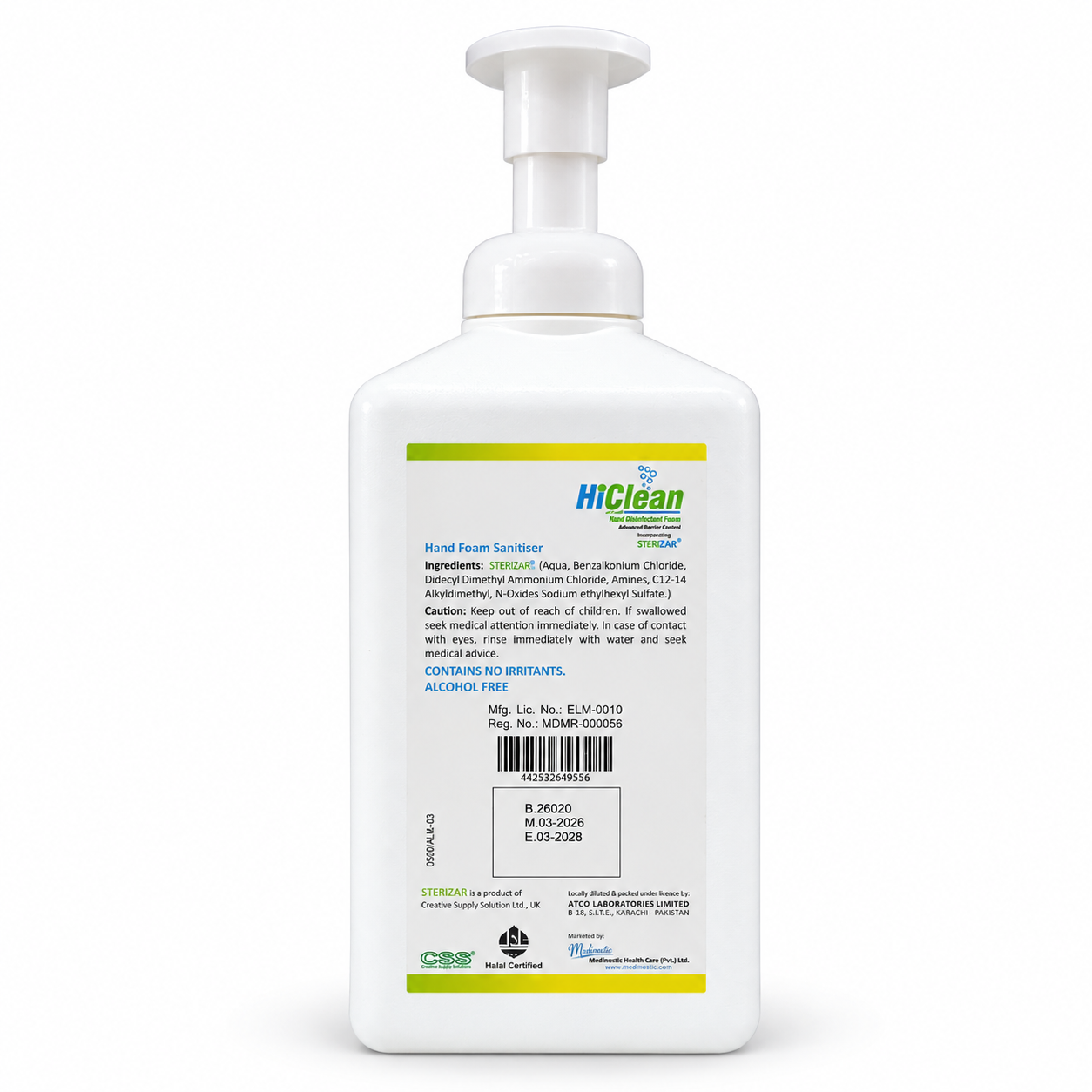 HiClean 1000 ml hand sanitizer foam container, back label