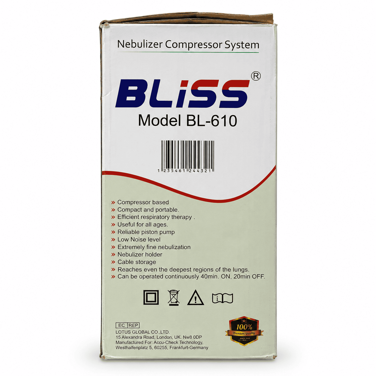 BLISS BL-610 compressor nebulizer, side view