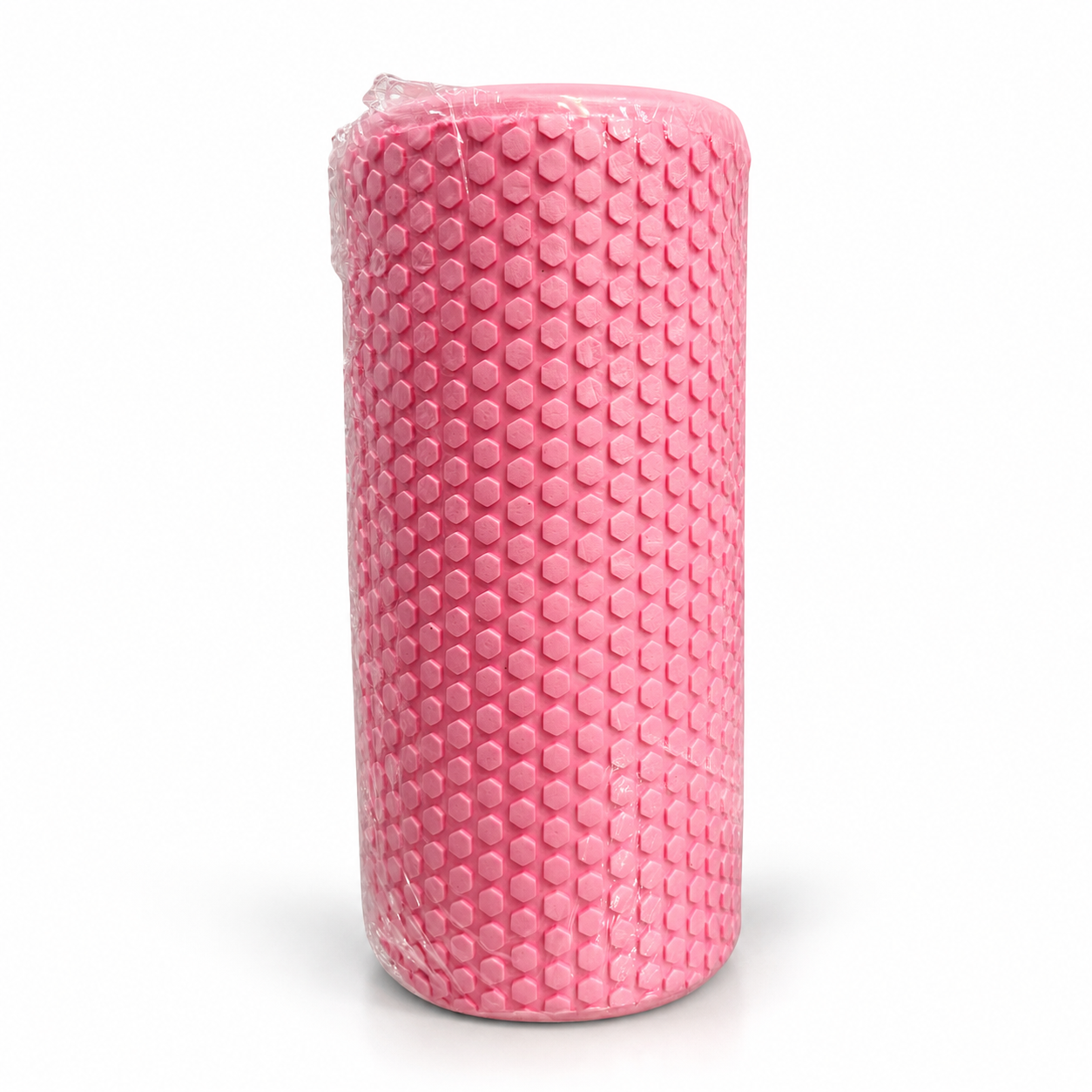 Pink textured foam massage roller front view