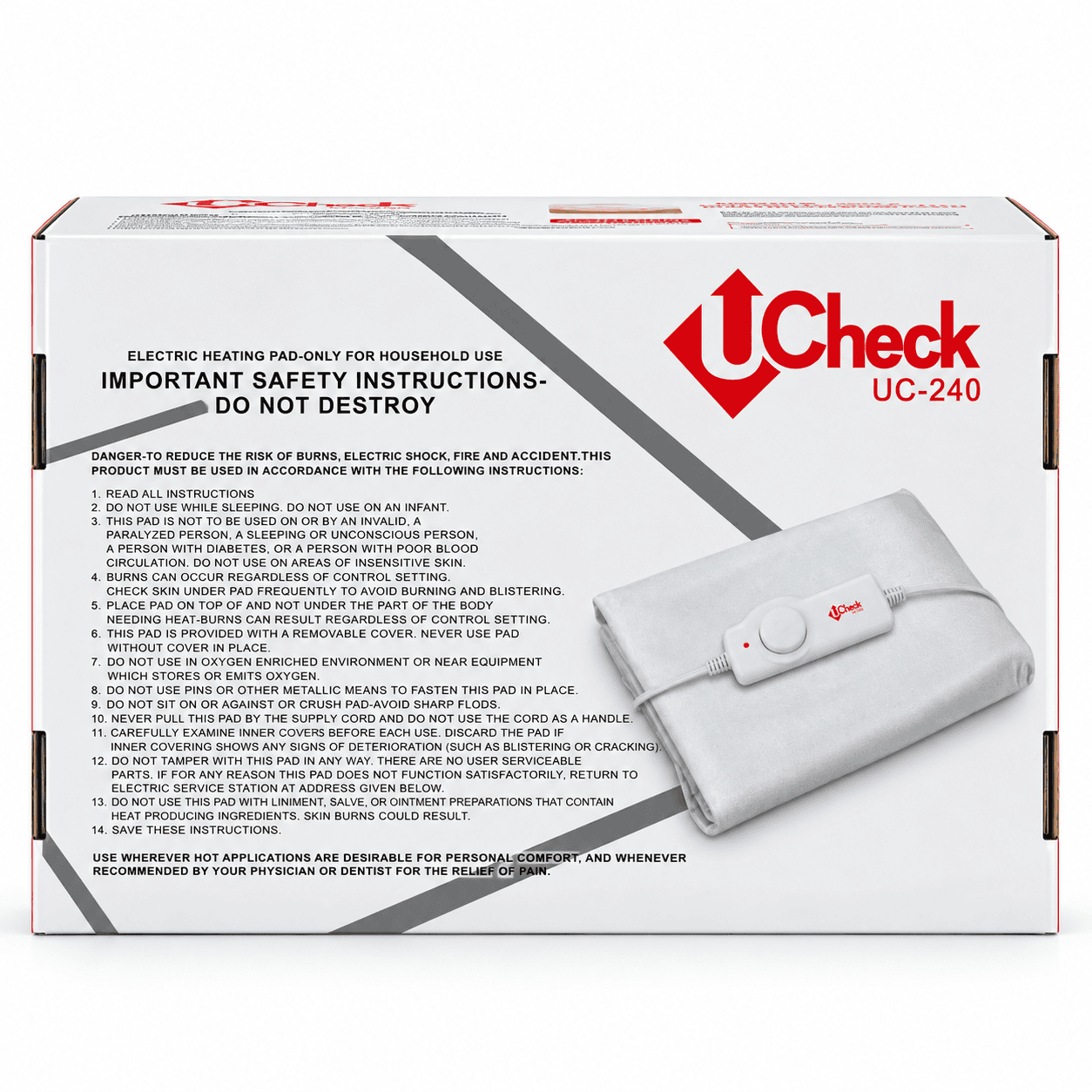 UCheck UC-240 heating pad box back
